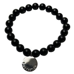 Black Beaded Bracelet with Silver Charm